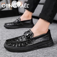 ORNGMALL รองเท้าหนังสีดำรองเท้าลำลองผู้ชายแฟชั่นสำหรับผู้ชาย Slip-Ons &amp; Loafers แนวโน้ม Doudou รองเท้าขี้เกียจรองเท้าขับขี่ที่สะดวกสบาย39-44