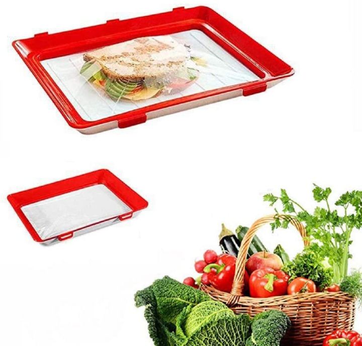 1pc Red reusable storage for food preservation Vacuum rectangular suitable  for refrigerator fruit, vegetable, meat preservation tray