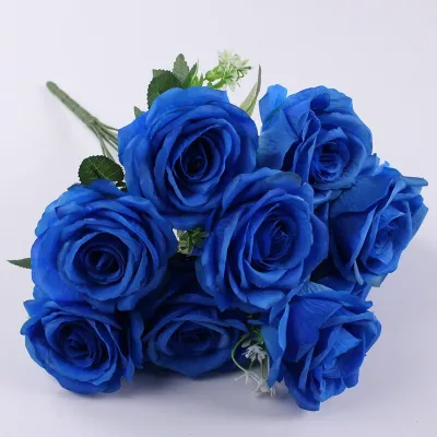 Artificial Silk Red Rose Bouquets Simulation Blue Fake Flowers Wedding Photography Bouquet Home Living Room Hotel Decoration Artificial Flowers  Plant