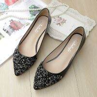 Newland Korean Version Wild Women Shoes Size 34-43 Baotou Sequins Fashion Flat Shoes Patent Leather Rhinestone Loafers