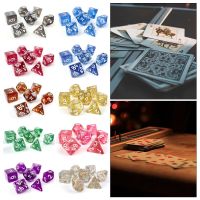 MGRHJO 7Pcs/set 7-Die Table Game ลูกเต๋า DND สองสี D4 D6 D8 D10 D12 D20 ลูกเต๋าหลายด้าน ทนทานต่อการใช้งาน เกมปาร์ตี้ปาร์ตี้ ลูกเต๋าเกม TRPG DND