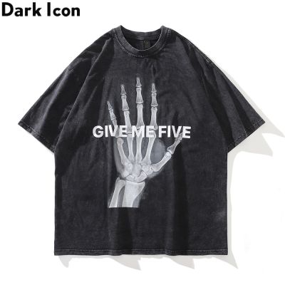 เสื้อยืด ผ้าฝ้าย พิมพ์ลาย Dark Icon Give Me Five Skeleton สไตล์ฮิปฮอป แนวสตรีท เหมาะกับฤดูร้อน สําหรับผู้ชายS-5XL