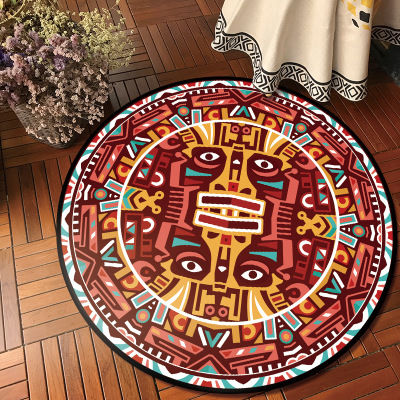 European classical vintage ethnic totem mandala round carpet Non-slip Balcony coffee table hanging basket home decoration mat