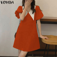 เสื้อคอวีแขนพองสั้นผู้หญิง VONDA ชุดมินิเดรส A-Line (ดอกไม้เกาหลี)