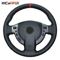 【Two dog sells cars】    WCaRFun มือเย็บหนังสีดำพวงมาลัยฝาครอบล้อสำหรับนิสสัน Q Ashqai J10 X TRAIL NV200 2008 2012รถจัดแต่งทรงผม