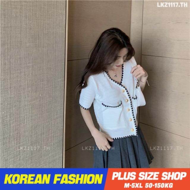 plus-size-เสื้อผ้าสาวอวบ-เสื้อยืดสาวอวบอ้วน-ไซส์ใหญ่-ผู้หญิง-เสื้อไหมพรม-ทรงหลวม-แขนสั้น-คอวี-ฤดูร้อน-สไตล์เกาหลีแฟชั่น