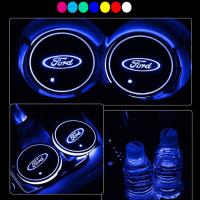 2Pcs รถกันน้ำ Anti-Slip Mat LED ขวดน้ำเดินทางเบาะรองนั่ง USB Car Auto Sensor Luminous ถ้วยน้ำที่รองแก้วซิลิโคนเทอร์โบสำหรับรถฟอร์ด Ecosport Fiesta Everest Kuga โฟกัสพิทักษ์ Mustang GT Taurus Explorer Transit