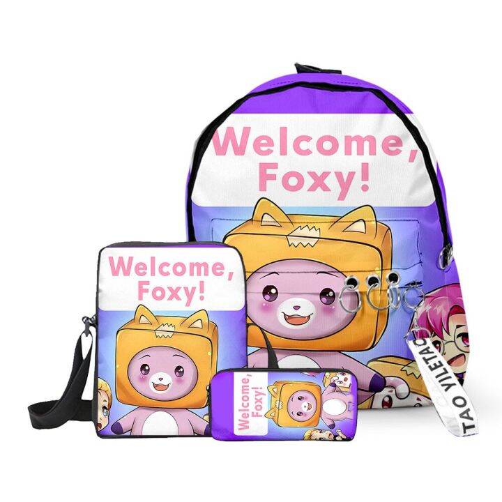 new-lankybox-carton-villain-three-piece-set-primary-and-middle-school-students-school-bag-backpack-backpack-shoulder-pencil-bag