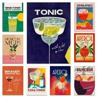 เครื่องดื่ม Caipirinha Gin Tonic Sangria OL Spritz โปสเตอร์โบราณคาเฟ่ครัวผ้าใบวาดภาพพิมพ์ศิลปะตกแต่งผับราวตกแต่งผนัง