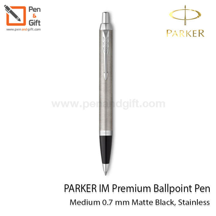 parker-im-ballpoint-pen-medium-0-7-mm-matte-black-stainless-ปากกาลูกลื่น-ป๊ากเกอร์-ไอเอ็ม-หัว-0-7-มม-สแตนเลส-คลิปเงิน-ดำด้าน-แมท-คลิปเงิน-penandgift