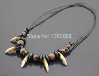 Tribal Fangs Wolf จี้หนังแท้ลูกปัด Surfer สร้อยคอ Choker Mens Womens Amulet เครื่องประดับของขวัญ YN509