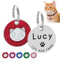 ❄◕ Personalized Cat ID Tag Engraved Cats Name Tags Paw Print Customized Name Plate Dog Cats Kitten Accessories Pink Red Blue