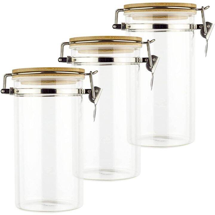 Food Storage Jars with Bamboo Lids Clip Lock Airtight Lids, Glass Jars