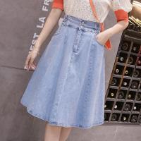 Blue Denim Midi กระโปรง2022ฤดูร้อนผู้หญิงสูงเอวปุ่มกระเป๋าสุภาพสตรีล้าง Vintage Streetwear Slit Jean กระโปรง