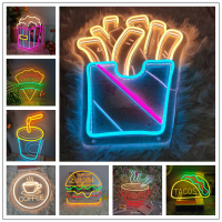 Fries Hot Dog Hamburger Shaped Neon Sign Food Neon Light for Home Night Lamp for Restaurant Bar Beer Window Shop Room Decoration Night Lights