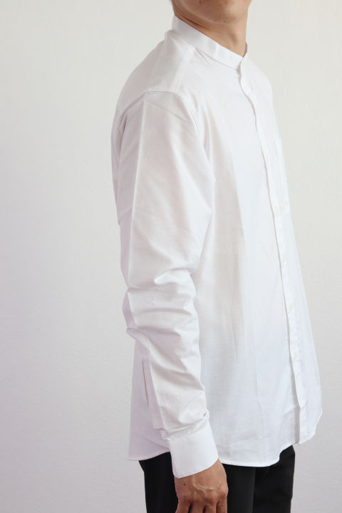 เสื้อเชิ้ตคอจีนแขนยาวสีขาว-มีไซส์ใหญ่-m-5xl