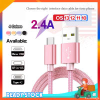 【พร้อมส่ง】สายเคเบิลต่อโทรศัพท์ยูเอสบีชาร์จไวขนาด2.1A ใช้ได้กับ iPhone ไมโคร USB ประเภท C สายชาร์จสายข้อมูลแบบถักไนลอน