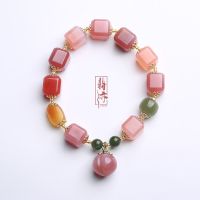 [COD] salt source agate square bracelet with peaches jasper barrel beads honey wax candy-colored multi-treasure bracelets for women