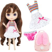 BJDBUS 4 Pcs/Set Spring Newest Doll Accessories for Blythe Doll 11.5 Girl Clothes Mini Dress with Bag Briefs Kids Toy Gift Electrical Connectors