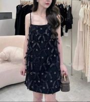 VORA Dress สายเดี่ยวสั้นสีดำแต่งโบว์