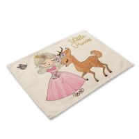 【cw】 Girls Drink Coasters Cotton Linen Table Mat Cartoon Placemat Nordic Rectangle Table Mats for Dining Table Kitchen Decor Hot Pad ！