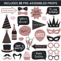 30pcs Happy Birthday Paper Photo Booth Props Mask Photobooth RoseGold Girl Birthday Party Decoration Supplies