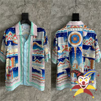 Patchwork Casablanca Silk Shirt Men Women Short Sleeve Hawaii Beach Shirts