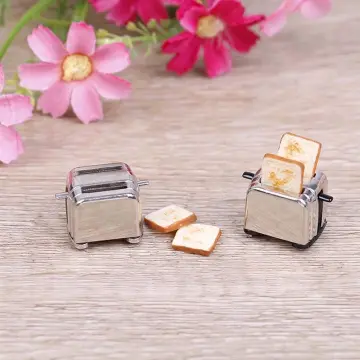 Cute Simulation Miniature Toaster Toast Machine With 2 Pcs Bread Dollhouse  Decorations Mini Kitchen Toy Doll House Accessories