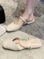 ✣ Baotou half slippers womens outerwear fashion 2023 spring new fairy wind pearl lazy low heel thick heel sandals and slippers