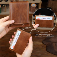 กระเป๋าสตางค์หนังวัวพร้อมกระเป๋าใส่บัตรแบบเคลื่อนย้ายได้ Vintage Short Men S Wallet Multifunction Brown Male Purse