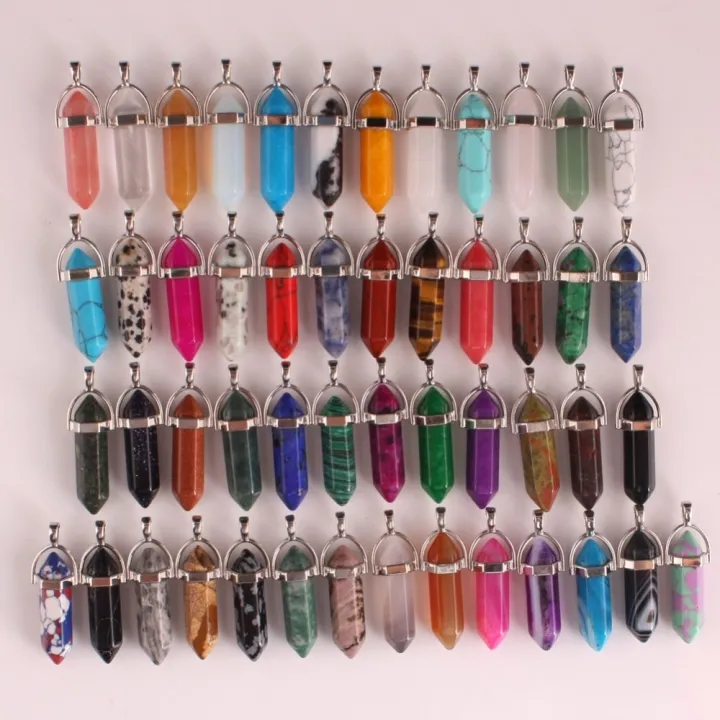 wholesale-24color-lot-high-quality-assorted-natural-stone-quartz-point-pendant-mixed-pillar-charms-chakra-pendulum-free-shipping