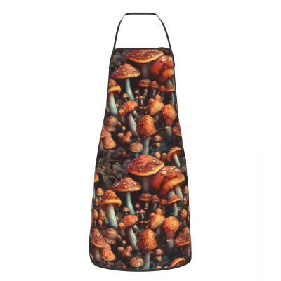 Unisex Wild Mushrooms Print Apron Adult Women Men Chef Tablier Cuisine for Cooking Kitchen Gardening