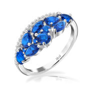 Merii แหวนเงินแท้ 925 ชุบโรเดียม ประดับเพชร CZ และ คริสตัล สีน้ำเงิน : แหวนเพชรCZ Laureate 225R0141-01