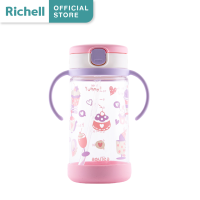 Richell(ริเชล)แก้วหลอดดูดกันสำลัก คว่ำไม่หก  มีซิลิโคนรองแก้ว รุ่นAQ- Aqulea (320 มล.) ลายHappy Yummy น่ารักสไตล์เกาหลี