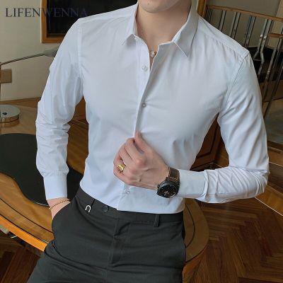 ZZOOI LIFENWENNA New Fashion Cotton Long Sleeve Shirt Solid Slim Fit Male Social Casual Business White Black Dress Shirt 6XL 7XL 8XL