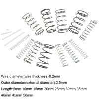 สปริงเหล็กแบบกดทั้งหมด0.2*2.5*5-50มม. 20ชิ้นสปริงกลับสปริงรับแรงดัน Od 2.5มม. 0.2x2.5x5-50มม.