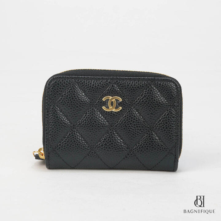 NEW CHANEL CARD HOLDER WITH ZIP SHORT BLACK CAVIAR GHW Lazada.co.th