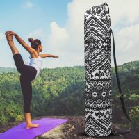 Canvas Yoga Mat Carrier Reflective Zipper Printed Fitness Cushion Backpack Adjustable Strap Portable Drawstring Sports Tools Yoga Mat Bags