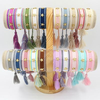 Bohemia Personality Handmade Woven Tassel Bracelet For Women Alloy Gold Color Star Rivet Wrist Starp Bracelet Fashion Jewelry Wall Stickers Decals