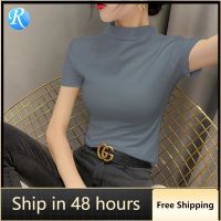 Spring Summer Modal T-shirt Womens Short-sleeved New Half-high-neck Bottoming Black Tights Tops