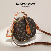 จัดส่งฟรี MATEYOYO กระเป๋าสะพายไหล่ หนัง PU ขนาดเล็ก สําหรับสตรี กระเป๋าคลาสสิกดอกไม้เก่า ซอฟท์วงกลมกระเป๋าสะพายไหล่ กระเป๋าสวยๆ