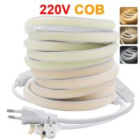 220V 230V COB LED Strip Neon Light with Switch EU UK Power Plug 288 LEDs High Density Linear Lighting Waterproof Flexible Ribbon