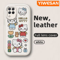 YIWESAN เคสดีไซน์ใหม่ A22ปลอกสำหรับ Samsung 4G M22 A22 5G เคส A13 A23 A21s ลายการ์ตูนแมวน่ารักพร้อมดอกไม้เคสโทรศัพท์หนังนิ่มปกป้องกล้องคลุมทั้งหมดเคสสีกันกระแทกขอบนิ่ม