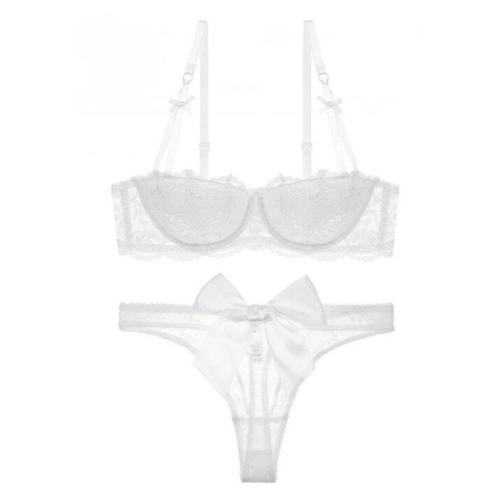 A Victoria's Secret Palace Vine Jacquard Lace Big Bow Half Cup Bra Set