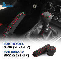 ปลอกหุ้มหัวไม้กอล์ฟเปลี่ยนเกียร์ Penutup REM Tangan ความเร็วลมสำหรับ Subaru Brz/ Toyota GR86 21-23ปกหนังชิฟเตอร์หนังกลับที่ครอบหัวเกียร์เส้นสีแดงอุปกรณ์ตกแต่งภายในรถปกหนัง