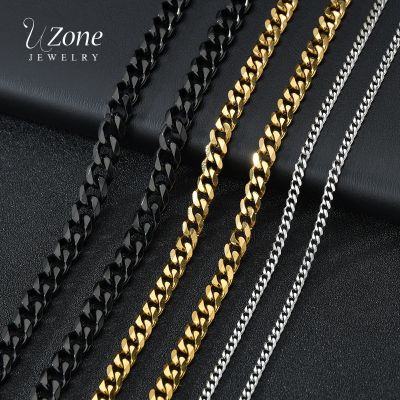 【CW】Uzone Basic Punk Stainless Steel 3 5 7mm Curb Cuban Necklaces For Men Women Gold Color Link Chain Chokers Solid Metal Jewelry