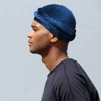 2023 Velvet Halo Turban for Men Satin Lined Turbans Soft Twist Head Wrap Silky Lined Durags Street Hip Hop Male Bonnet Hat Headbands