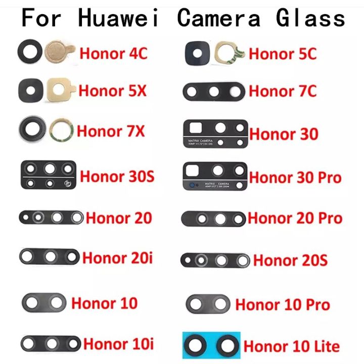 2ชิ้น/ล็อตฝาครอบกระจกกล้องถ่ายรูปด้านหลังเหมาะสำหรับ Huawei Honor 4C 5C 7C 5X 7X 10 20 30 Pro พร้อมสติกเกอร์ติดกาวอะไหล่อะไหล่ทดแทน