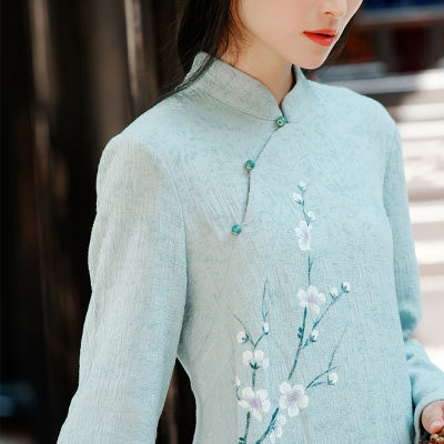 Qingshuzhai 2020ชุดจีนหญิง Chenille Jacquard สไตล์แห่งชาติมือวาดกระโปรงกลางความยาว