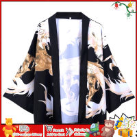 เสื้อเชิ้ตผู้หญิงผู้ชาย,เสื้อลำลองพิมพ์ลายมังกรเสื้อคาร์ดิแกน Kimono ญี่ปุ่นทรงหลวมลำลองแขนสามส่วน